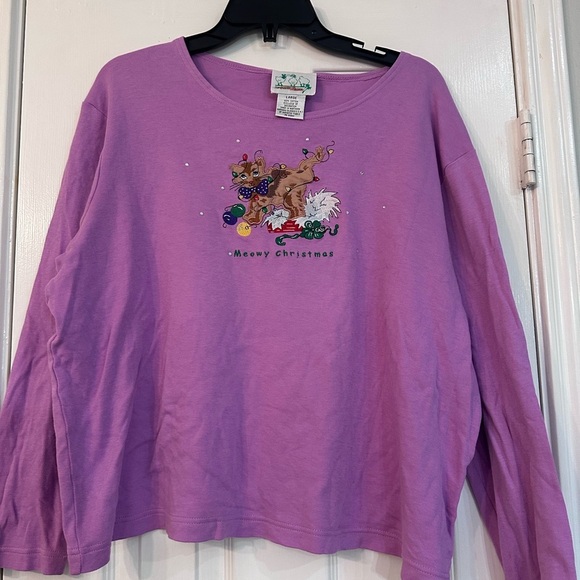 Quacker Factory Long Sleeve Women's Tee - Meowy Christmas - Picture 1 of 5